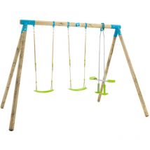 Tp Toys - Portique genévrier 2 balançoires - vis-à-vis - kit d'ancrage - bois fsc h209 cm