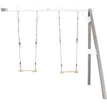 Portique mural en Bois fsc Gris / Blanc avec 2 Balan oires Enfant Balan oire pour l ext rieur / le jardin 2 agr s - AXI