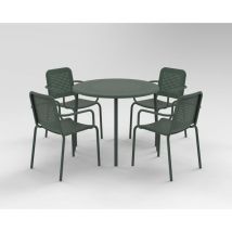 Porto 4 Seater Stacking Round Dining Set - Steel - Olive