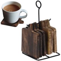 Rondelles en bois sur support en métal, 6 pièces