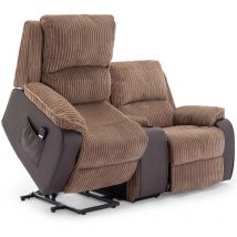 POSTANA SINGLE MOTOR RISE RECLINER 2 SEATER JUMBO CORD DRINKS CONSOLE MOBILITY SOFA (Brown) - Brown