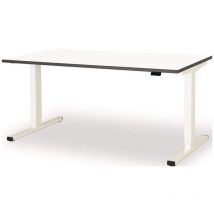 Poste de travail debout / assis levero H650-1250xl1600xP800mm blanc de sécurité, ral 9003/blanc à hauteur réglable électriquement