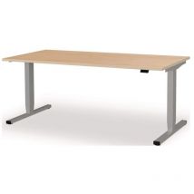 Mauser - Poste de travail debout / assis levero H650-1250xl1800xP800mm aluminium blanc, ral 9006/érable à hauteur réglable électriquement