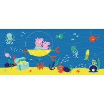 Poster géant horizontal Peppa pig avec sa famille dans l'eau 170 x 75 cm