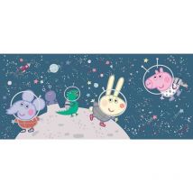 Poster géant horizontal Peppa pig avec sa famille dans l'espace 170 x 75 cm