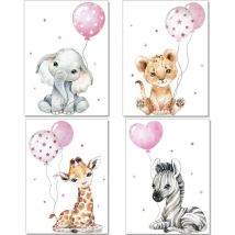 Linghhang - Poster zur Dekoration des Kinderzimmers (Mädchen) – Dschungeltiermuster, handgezeichnetes Cartoon-Zoo-Poster