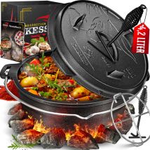 Dutch Oven Set bbq, Mijoteuse, Casserole en fonte avec anse pour soulever le couvercle et fente pour le thémomètre, Casserole à griller, Goulash,