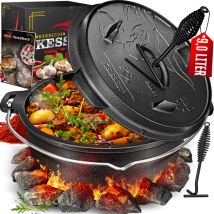 Dutch Oven Set bbq, Mijoteuse, Casserole en fonte avec anse pour soulever le couvercle et fente pour le thémomètre, Casserole à griller, Goulash,