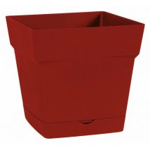 Pot plastique carré toscane soucoupe intégrée rubis 24,8 x 24,8 x 24