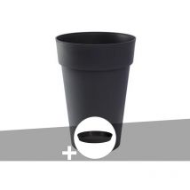 Pot de fleur rond Toscane ø 46 x H.65 cm Anthracite + Soucoupe EDA
