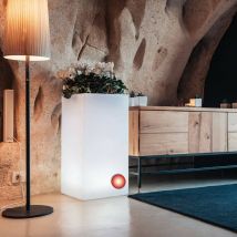 Idralite - Pot de fleurs lumineux carré jardinière en résine h 80 40x40 mod. Cube Top Bright Lumière Rouge