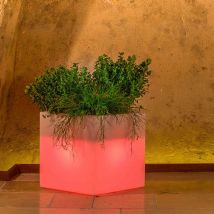 Pot De Fleurs Lumineux Cube Led Carré En Résine H 40 40x40 Lampe Rouge