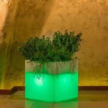 Idralite - Pot de fleurs lumineux cube Led carré en résine h 40 40x40 lampe verte