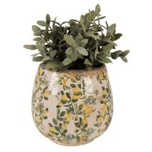 Pot De Fleurs D'Intérieur Beige Jaune Céramique Motifs Citrons 8x17cm