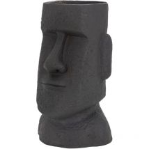 Pot de Plantes/Fleurs Tête Île de Pâques, 26x23x43 cm, Anthracite, Polyrésine, Intérieur/Extérieur, Statue Massif, Grand Buste Sculpture, Vase