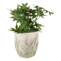 Pot de fleurs pierre tiges de blé beige vert 16x17cm