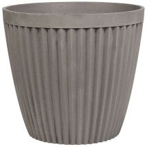 Beliani - Cache-Pot Gris Taupe en Pierre et Polyrésine 44 cm Diamètre à Rayures Verticales Poka