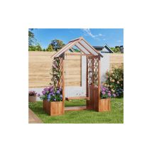 Pot de plantation, balançoire extérieure, pot de fleurs avec treillis comme aide à l'escalade, avec auvent en polycarbonate. Jardinière boîte de