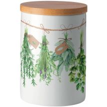 Pot de rangement Herbes Fraiches hermétique – Cuisine – Hauteur 13.5 cm, Diamètre 9.5 cm, Céramique, Bambou