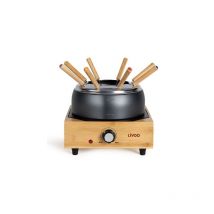 DOC287 - Appareil à Fondue électrique - 8 personnes - 800W - Support en bambou - Caquelon antiadhésif - Thermostat réglable - Inclus 8 fourchettes