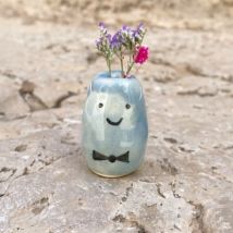 Gardenskill - Pot Pets Handmade Ceramic Indoor Plant Pot, Happy Couple (Blue), Tiny Dried Flower Vase Planter Figurine, Artisan Pottery Decorative