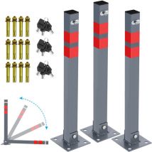 Wolketon - Poteau de Parking 3x Poteau de délimitation 65cm Barrière de parking Rabattable Bollard à bétonner Poteau de barrage