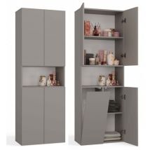 GLAZE - Armoire de salle de bain avec panier à ligne - Style moderne - 174x60x30 cm - Colonne sdb - Gris