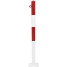 Poteau de blocage Morion – Acier laqué rouge et blanc – Diamètre 90 mm – Hauteur 1000 mm – Quincaillerie