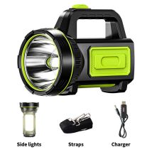 Dpzo - Potente linterna led recargable por usb de 1000 mAh con luz lateral, resistente al agua, ideal para emergencias, senderismo, camping y caza