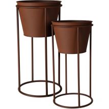 Pots de fleurs sur pieds, effet rouille, lot de 2
