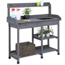 Garden Potting Bench Outdoor Work Bench with Sink, Gray - Yaheetech