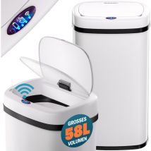 Poubelle automatique acier inoxydable 58 l poubelle de cuisine capteur de mouvement couvercle imperméable câble usb Blanc