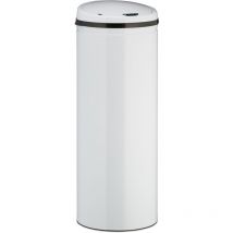 Relaxdays - Poubelle avec senseur 50l, ronde, en acier inox, gros couvercle électrique, automatique, HxD 80 x 30 cm, blanc