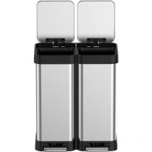 Poubelle de cuisine, Poubelle à Double Compartiment 2 x 20 L,Pédales en Métal, 2 Seaux Intérieurs en Plastique, Argent et Noir