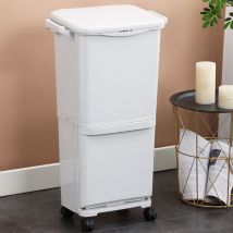 Poubelle de recyclage 45 l en plastique,Poubelle de cuisine,Poubelle de tri sélectif,3 seaux,Hauteur 77 cm,Blanc
