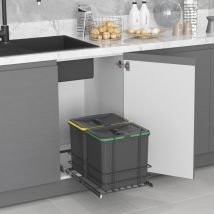 8133723 Poubelle de recyclage Recycle pour cuisine, 2 x 16 l, fixation par le bas et extraction manuelle, Plastique gris - Emuca