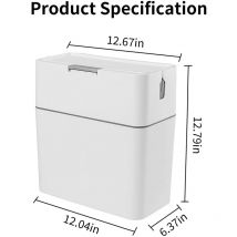 Sunxury - Poubelle de salle de bain avec couvercle, corbeille avec brosse, corbeille à papier moderne et fine en plastique, corbeille rectangulaire