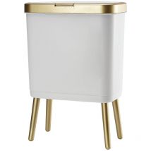 Sunxury - Poubelle de salle de bain avec couvercle, poubelle en plastique avec couvercle, poubelle dorée de 4 gallons avec bouton, poubelle blanche