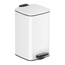 Poubelle de Salle de Bain, Corbeille à Déchets à Pédale avec Couvercle, 8L, pour les Petits Espaces, Fermeture en Douceur, en Acier, Blanc