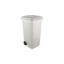 Poubelle en plastique 80 lt blanc avec couvercle a' roulettes sur deux roues cm 45x50x78h poubelle
