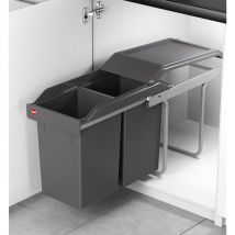 Poubelle de cuisine tri sélectif 2 bacs encastrable sous évier 30L (15+15) Hailo Tandem