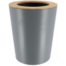 Tendance - Poubelle metal evasee avec couvercle bambou 5l - gris bambou