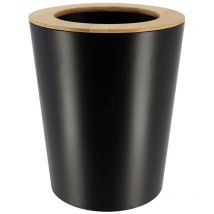 Tendance - Poubelle metal evasee avec couvercle bambou 5l - noir bambou