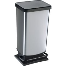 Poubelle à pédale PASO – 40 L – Design argenté – Polypropylène robuste – Dimensions 353 x 676 x 295 mm