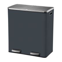 Kitchen Move - Poubelle de cuisine a pédale tri sélectif - major 60L (2x30L) - Acier inox - Gris mat