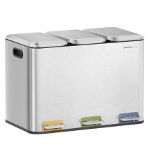 Poubelle Triple de Cuisine, Poubelle Recyclage 3 x 15 l avec Pédales Couleur, Système de Séparation Déchets, avec Couvercles et Seaux Intérieurs,