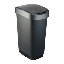 Rotho - Poubelle de tri twist 50l H602xL298xP401mm noir couvercle bord argent foncé