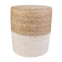 Pouf en jute beige et naturel pieds bois