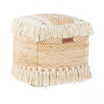 Beliani - Pouf Carré avec Pompons Remplissage Billes eps en Jute et Coton Beige Alupola