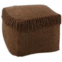 Hellin - Pouf carré ethnique en tissu marron à franges - agafay